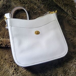 Pebbled Leather Bone Coach Crossbody Bag